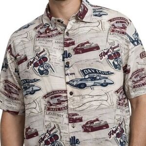 Americana Racing Print Button Up Shirt Mens XL Motorsports NASCAR Daytona